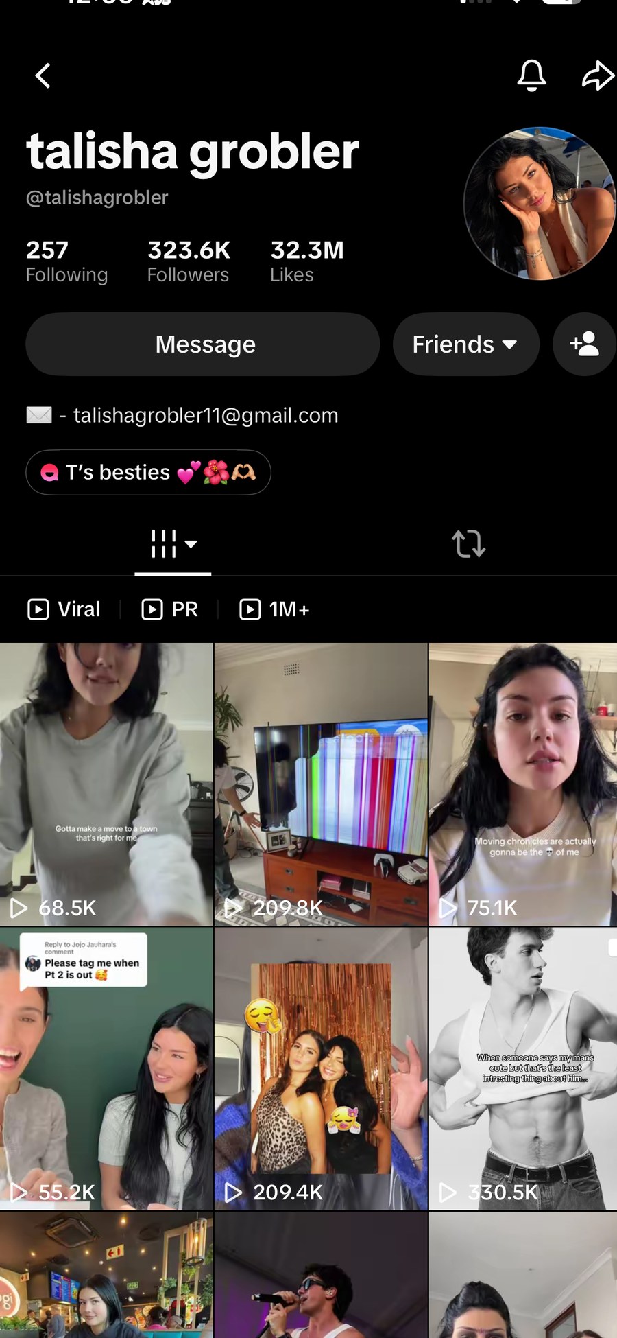 Talisha's TikTok profile, 323.6K followers
